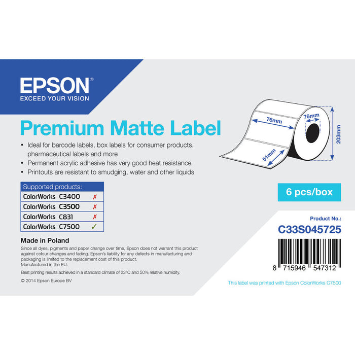Etichette per Stampante Epson C33S045725 76 x 51 mm Bianco (1 Unità)