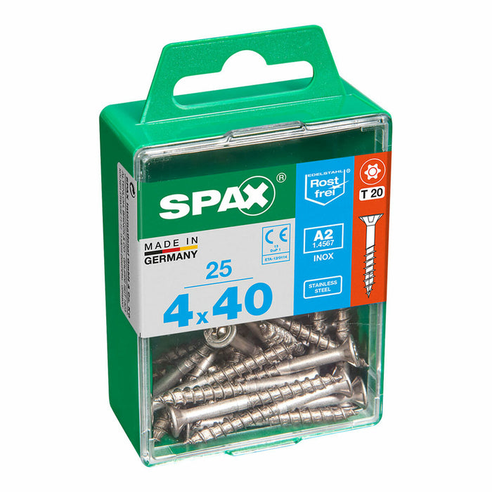 Caja de tornillos SPAX Rosca parcial 4 x 40 mm Cabeza plana (25 Uds)