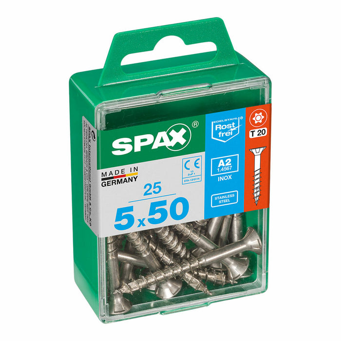Caja de tornillos SPAX 4197000500502 Tornillo para madera Cabeza plana (5 x 50 mm) (5,0 x 50 mm)