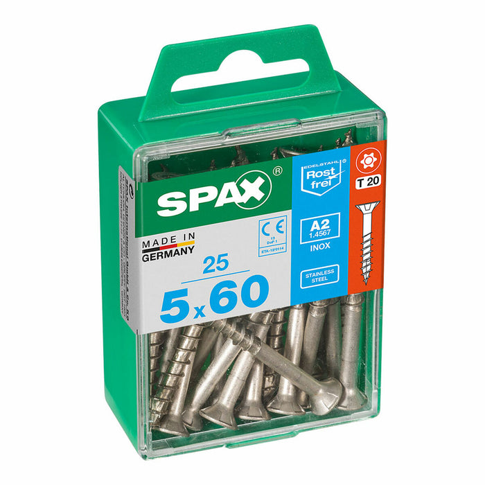 Caja de tornillos SPAX 4197000500602 Tornillo para madera Cabeza plana (5 x 60 mm) (5,0 x 60 mm)