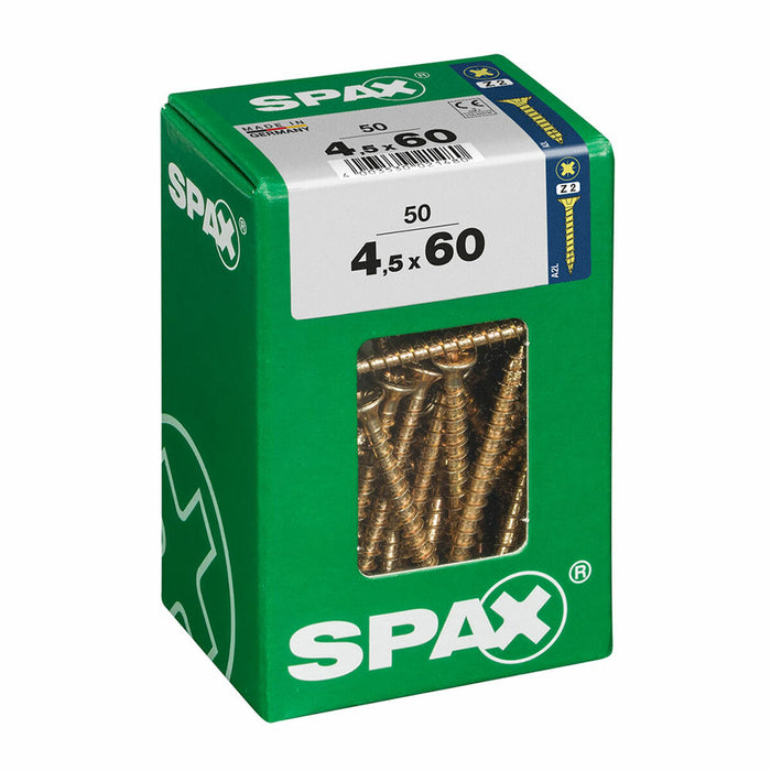 Caixa de parafusos SPAX Parafuso para madeira Cabeça chata (4,5 x 60 mm)