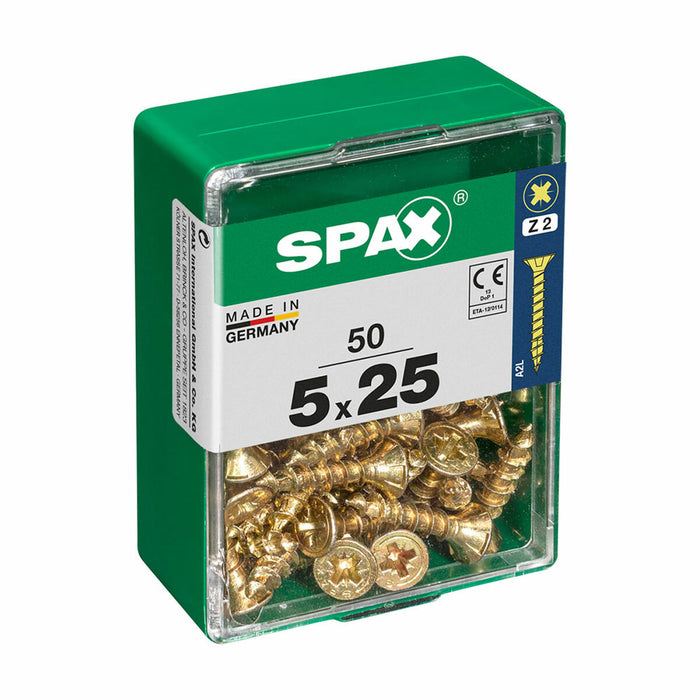 Caixa de parafusos SPAX Parafuso para madeira Cabeça chata (5 x 25 mm) (5,0 x 25 mm)