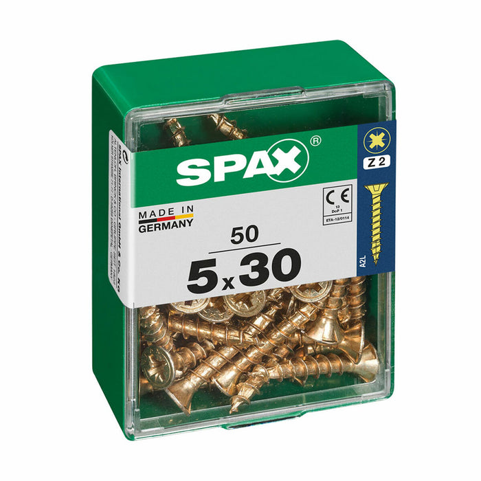 Caixa de parafusos SPAX Parafuso para madeira Cabeça chata (5 x 30 mm) (5,0 x 30 mm)