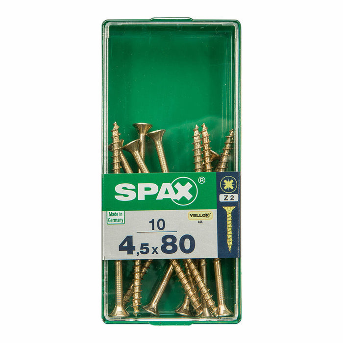 Caja de tornillos SPAX 4081020450802 Tornillo para madera Cabeza plana (4,5 x 80 mm)