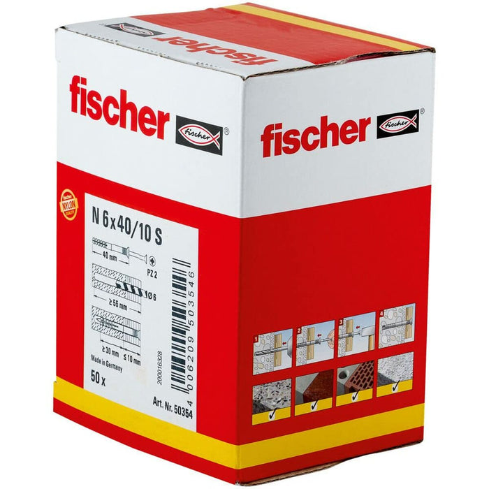 Fischer 50354 Porcas e Parafusos 6 x 40 mm / 10 Rebaixados (50 Unidades)