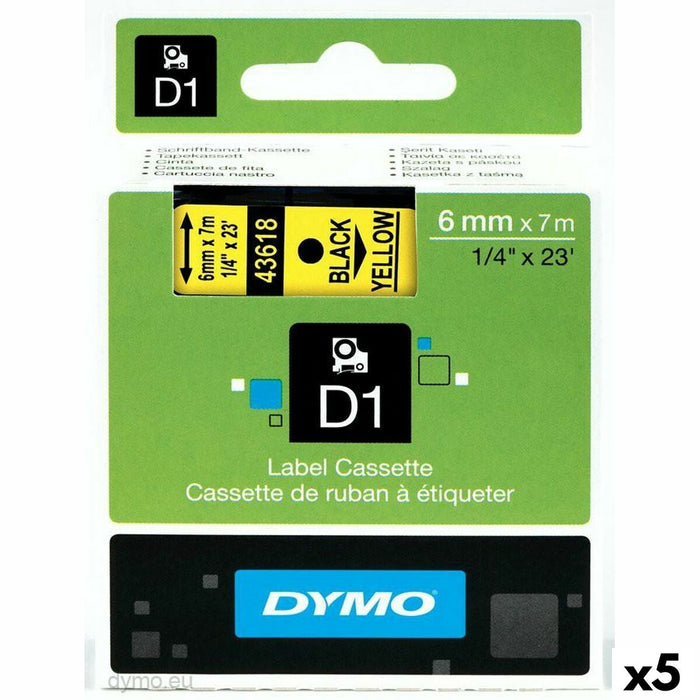 Nastro Laminato per Etichettatrici Dymo D1 43618 6 mm LabelManager™ Giallo (5 Unità)