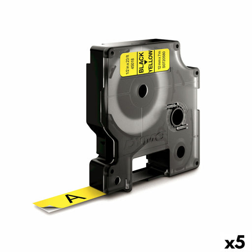 Nastro Laminato per Etichettatrici Dymo D1 45018 12 mm LabelManager™ Giallo Nero (5 Unità)