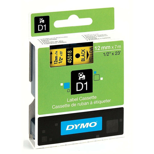 Nastro Laminato per Etichettatrici Dymo D1 45018 12 mm LabelManager™ Giallo Nero (5 Unità)