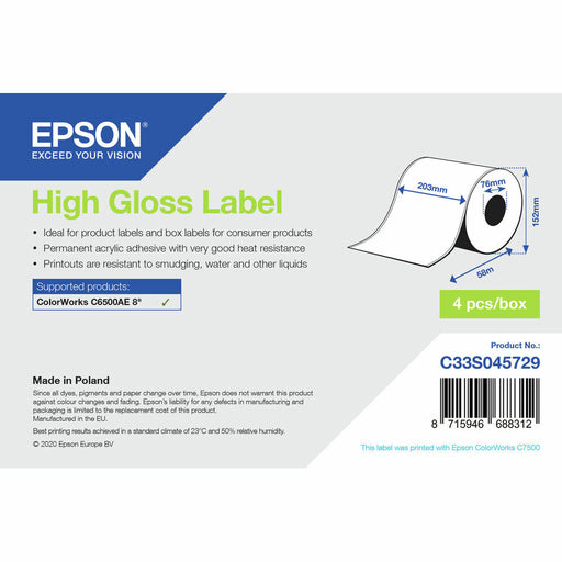 Etichette per Stampante Epson C33S045729 Bianco Luminoso Ø 76,2 mm (1 Unità) (18 Unità)