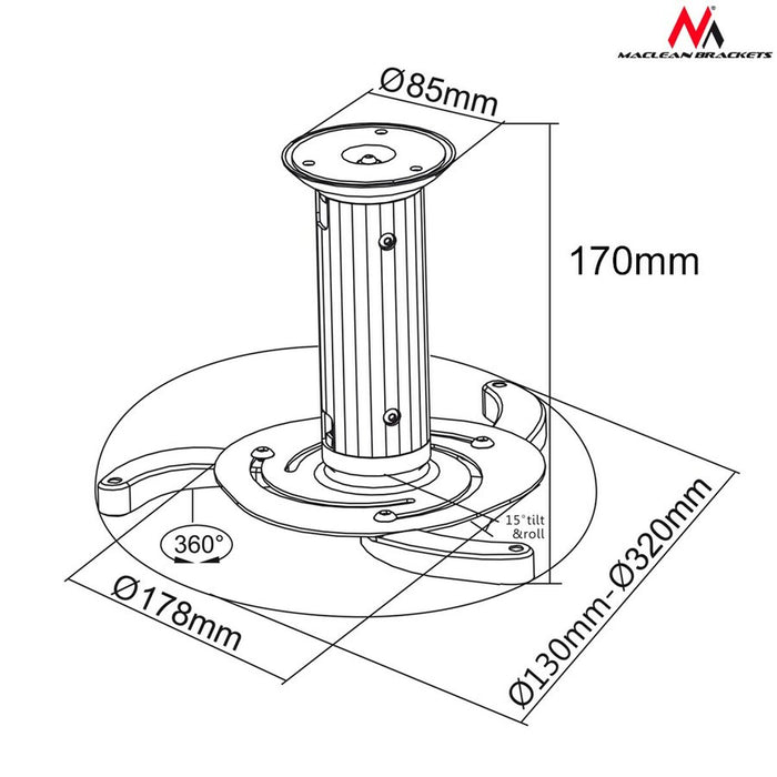 Supporto da Soffitto per Proiettore MacLean MC-515 80 - 170 mm