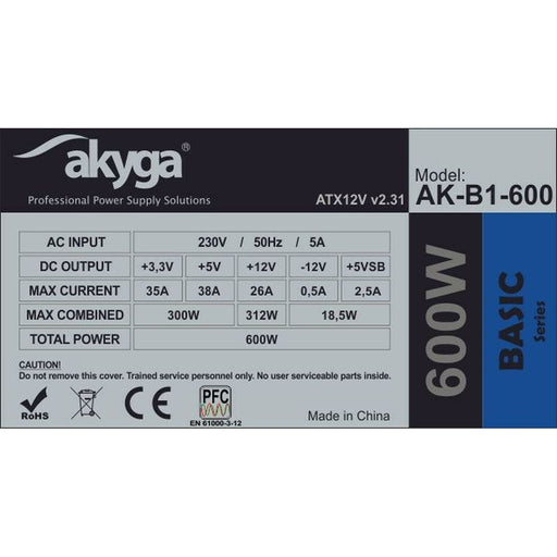 Fonte di Alimentazione Akyga AK-B1-600 ATX 600 W RoHS