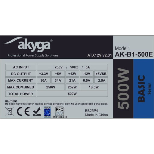 Fonte di Alimentazione Akyga AK-B1-500E 500 W RoHS CE REACH ATX