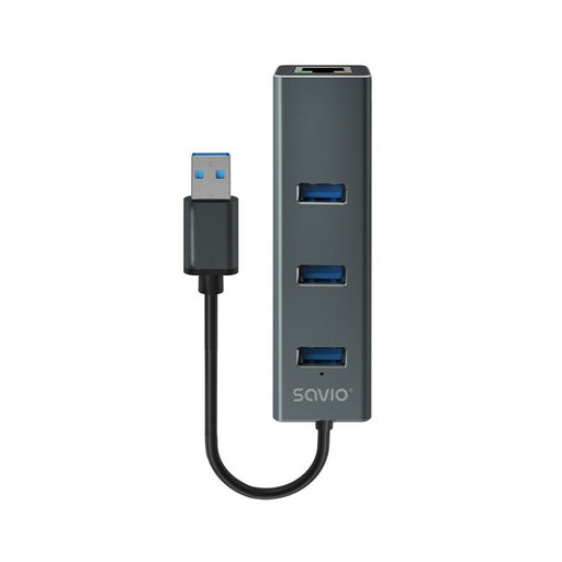 Hub USB 4 Porte Savio AK-58 Ethernet (RJ-45) Grigio