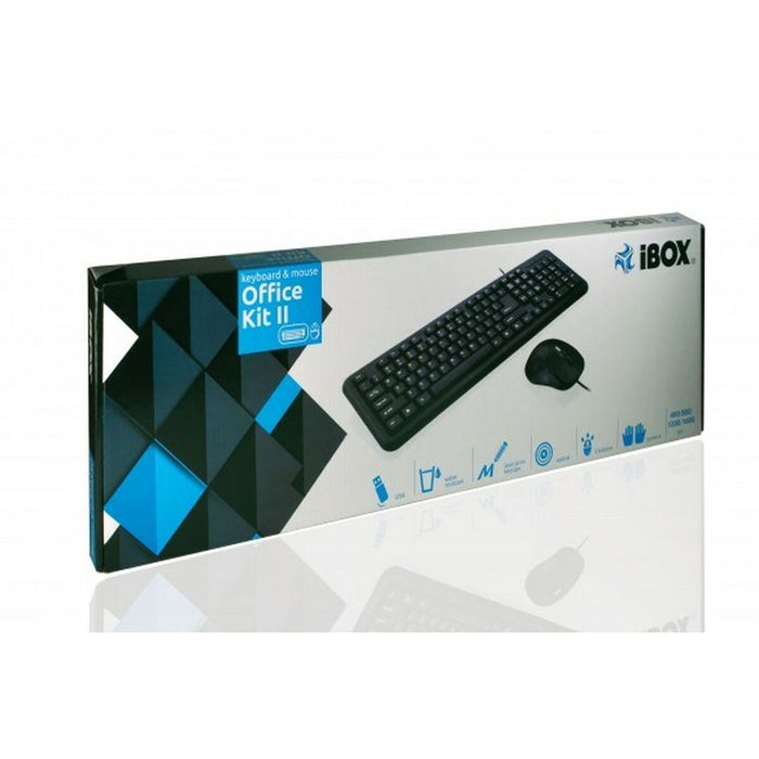 Tastiera e Mouse Ibox OFFICE KIT II Nero Monocromatica Inglese QWERTY