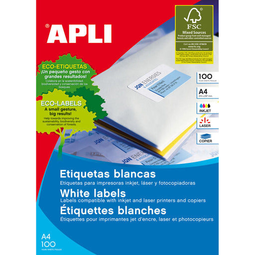 Etichette adesive Apli 01279 100 fogli 105 X 74 mm Bianco