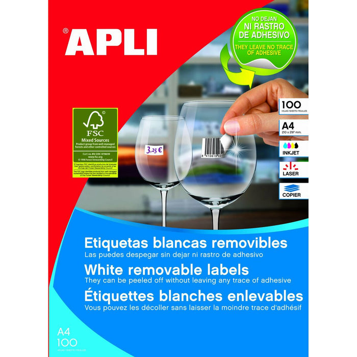 Etichette adesive Apli 100 fogli 97 x 42,4 mm Bianco