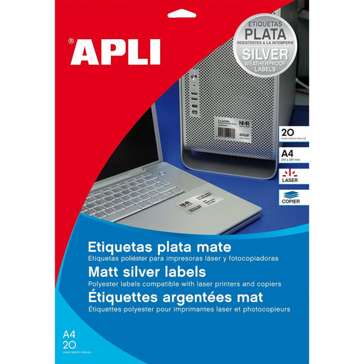 Etichette adesive Apli Metallizzato Argentato 210 x 297 mm 20 Fogli