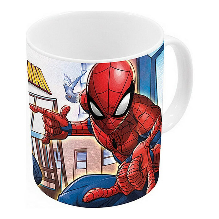 Tazza Mug Spider-Man Great power Azzurro Rosso Ceramica 350 ml