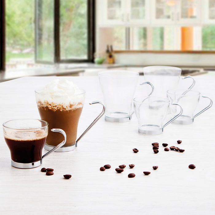 Set di Tazze da Caffè Quid Supreme Trasparente Vetro Acciaio 110 ml 3 Pezzi