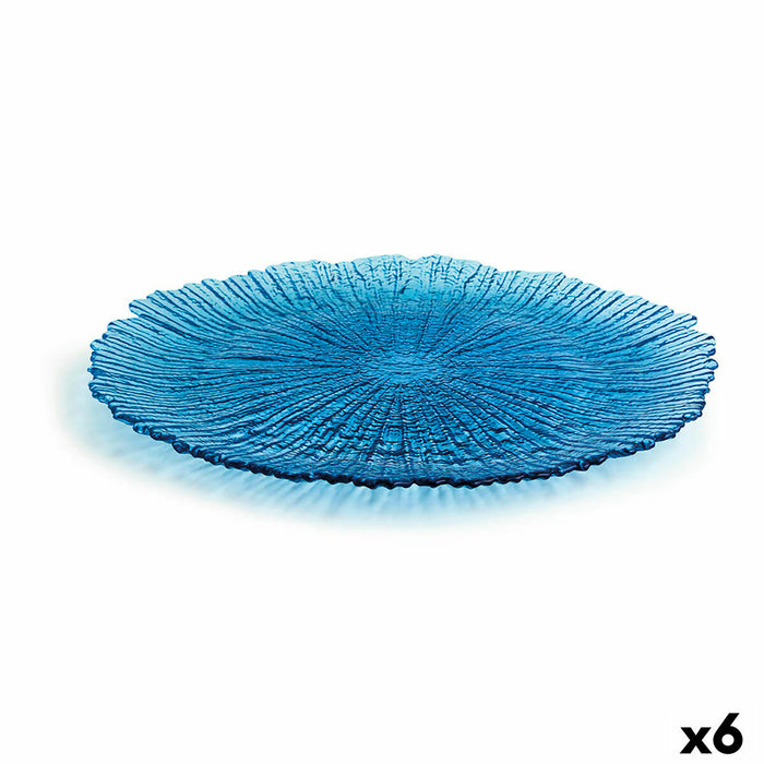 Plato de Comedor Quid Mar De Viento Vidrio Azul Claro Ø 32 cm (6 Unidades) (Pack 6x)