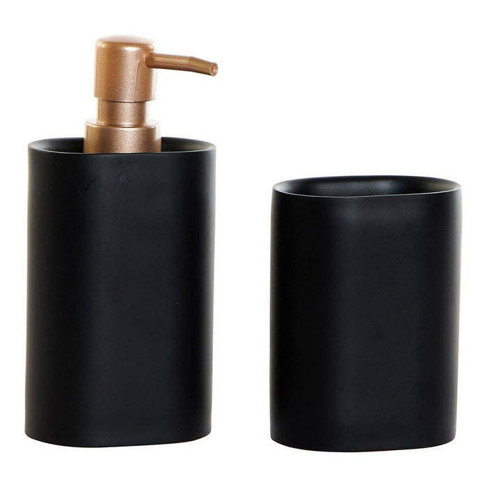 Conjunto de Baño DKD Home Decor Negro Dorado PVC Resina Glam 8.5 x 6 x 18 cm (2 Unidades)