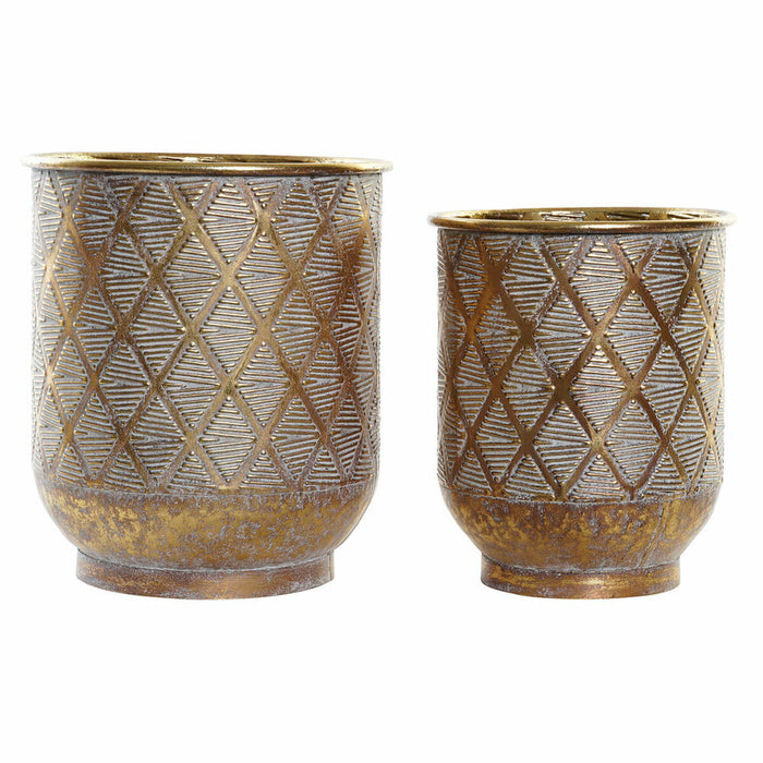Conjunto de Vasos DKD Home Decor Multicolorido Metal Dourado Quadrado Indiano 27 x 27 x 31 cm (2 Unidades)