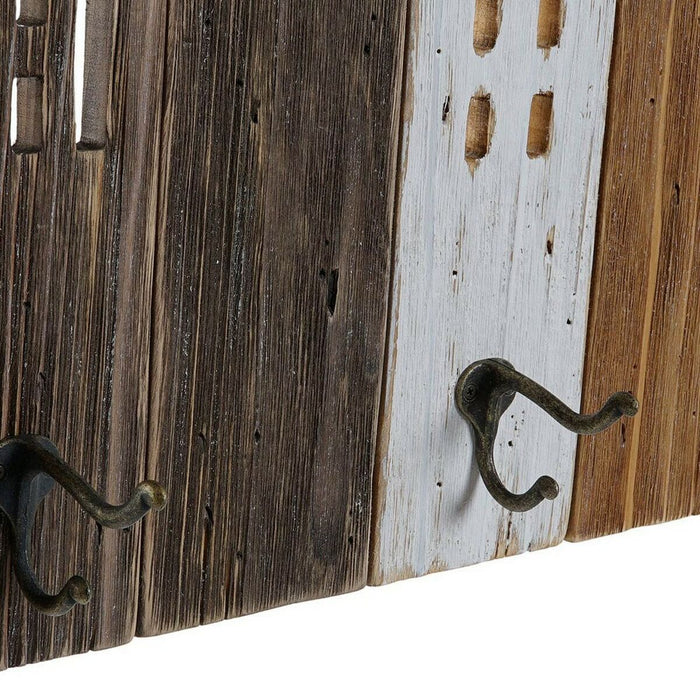 Perchero de pared DKD Home Decor Caja de madera de paulownia de metal marrón blanco (91 x 9,5 x 29,5 cm)