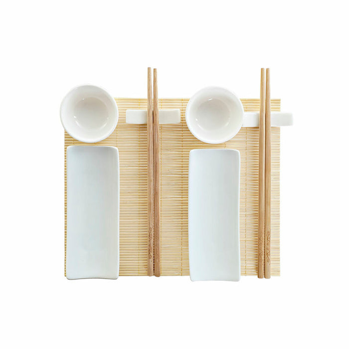 Set de Sushi DKD Home Decor Oriental Natural Bambú Blanco Gres 28.5 x 19.5 x 3.3 cm (9 Piezas) (28.5 x 19.5 x 3.3 cm)