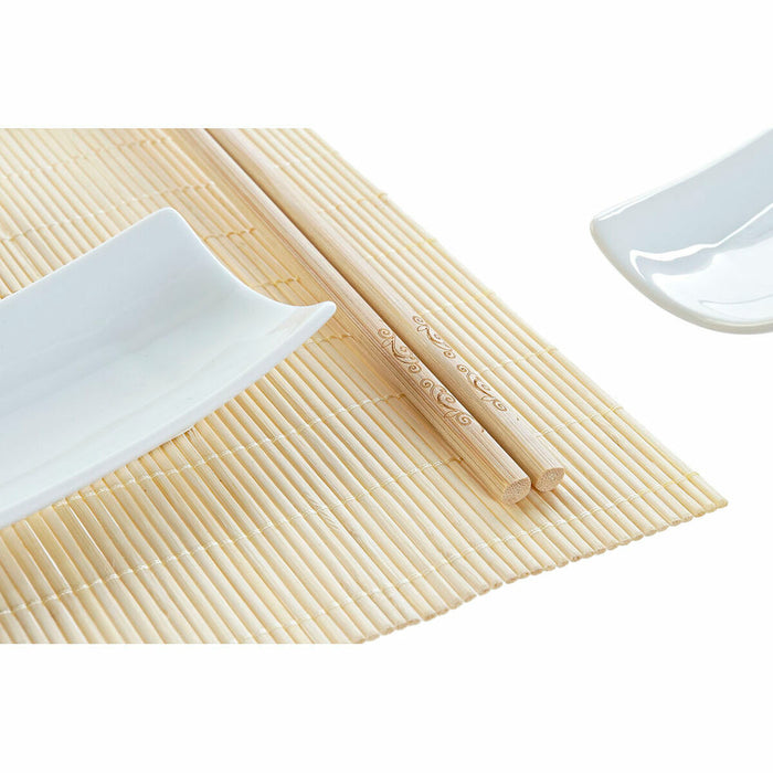 Set per Sushi DKD Home Decor Bambù Gres Bianco Naturale Orientale 28,5 x 19,5 x 3,3 cm (9 Pezzi) (28,5 x 19,5 x 3,3 cm)
