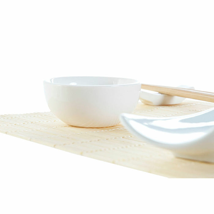 Conjunto de Sushi DKD Home Decor Oriental Natural Bambu Branco Grés 28,5 x 19,5 x 3,3 cm (9 Peças) (28,5 x 19,5 x 3,3 cm)