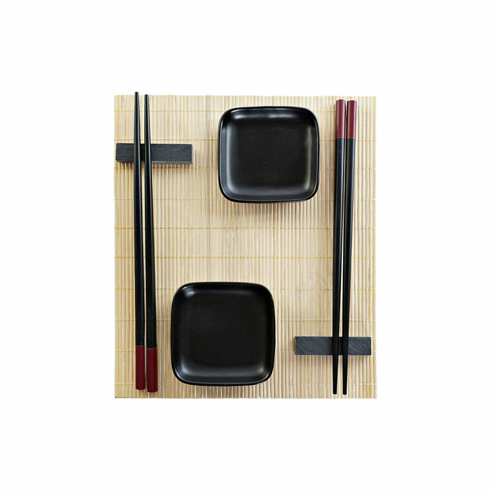 Conjunto de Sushi DKD Home Decor Metal Preto Natural Bambu Grés Oriental 30 x 40 cm 27,8 x 17,8 x 3 cm (7 Peças) (27,8 x 17,8 x 3