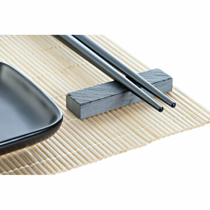 Set de Sushi DKD Home Decor Natural Negro Metal Bambú Oriental Gres 30 x 40 cm 27.8 x 17.8 x 3 cm (7 Piezas) (27.8 x 17.8 x 3