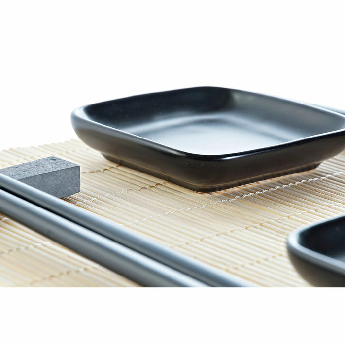 Set de Sushi DKD Home Decor Natural Negro Metal Bambú Oriental Gres 30 x 40 cm 27.8 x 17.8 x 3 cm (7 Piezas) (27.8 x 17.8 x 3