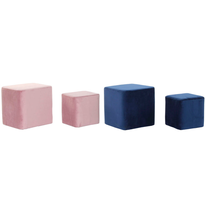Poggiapiedi DKD Home Decor Blu Marino Rosa chiaro Legno Plastica Velluto Città 36 x 36 x 35 cm (2 Unità)