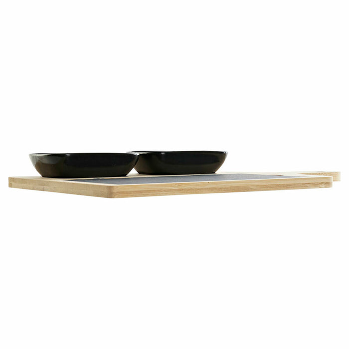 Set de Aperitivo DKD Home Decor Pizarra de Gres Plástico Bambú Negro Natural 33 x 19,7 x 3,5 cm (4 pcs)