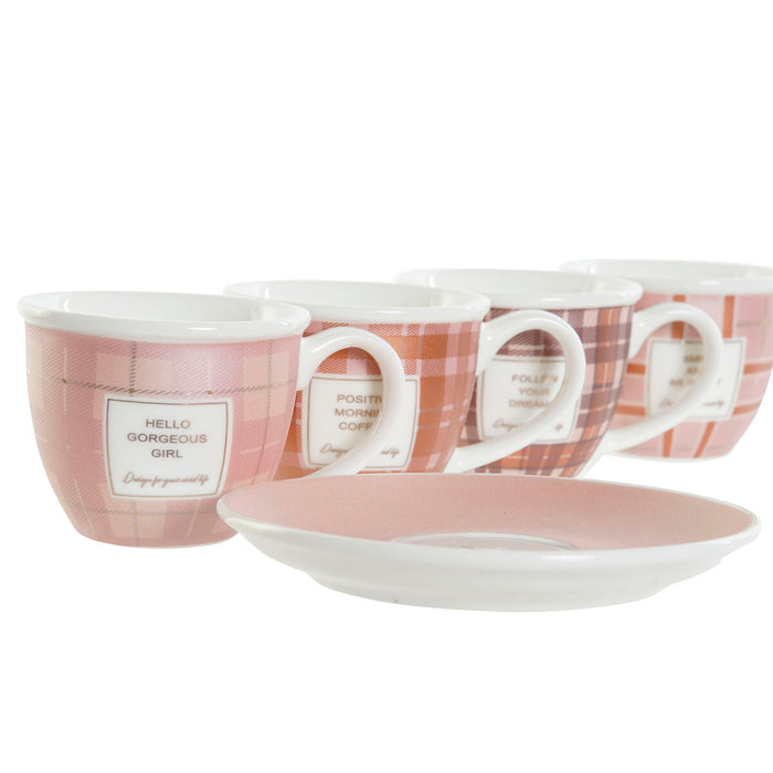 Set di Tazze da Caffè DKD Home Decor Bianco Marrone Rosa 90 ml 4 Pezzi