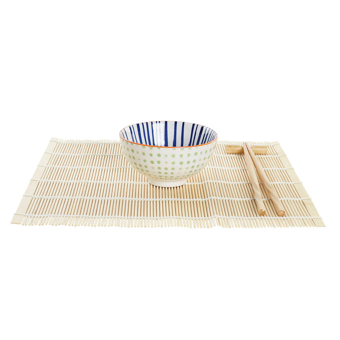 Conjunto de sushi para decoração de casa DKD 14,5 x 14,5 x 31 cm Grés oriental branco azul (16 peças)