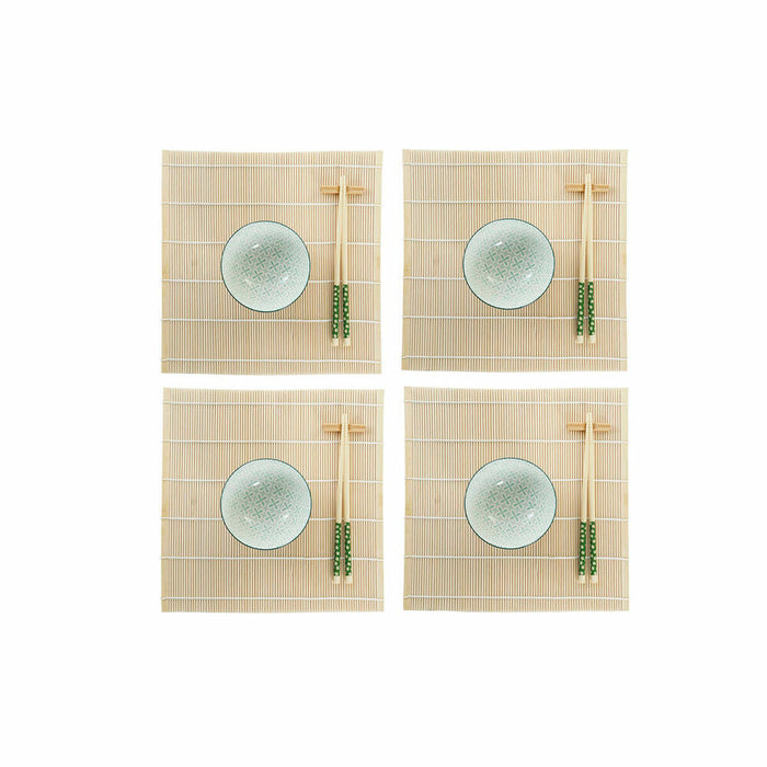 DKD Home Decor Sushi Set 14,5 x 14,5 x 31 cm Grés Oriental Verde (16 Peças)
