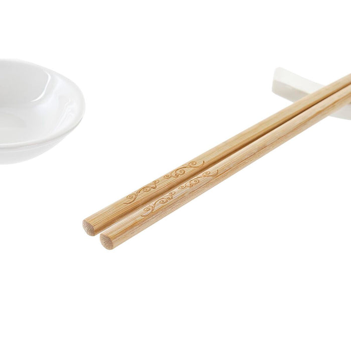 Conjunto de Sushi DKD Home Decor Oriental Natural Bambu Branco Grés 27,3 x 20,3 x 2,5 cm (12 Uds)