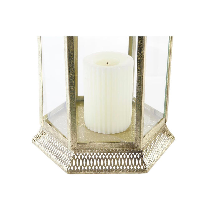 Lanterna de metal de cristal dourado para decoração de casa DKD (21 x 19 x 37 cm)