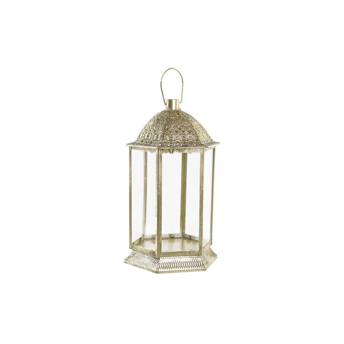 Lanterna de metal de cristal dourado para decoração de casa DKD (21 x 19 x 37 cm)