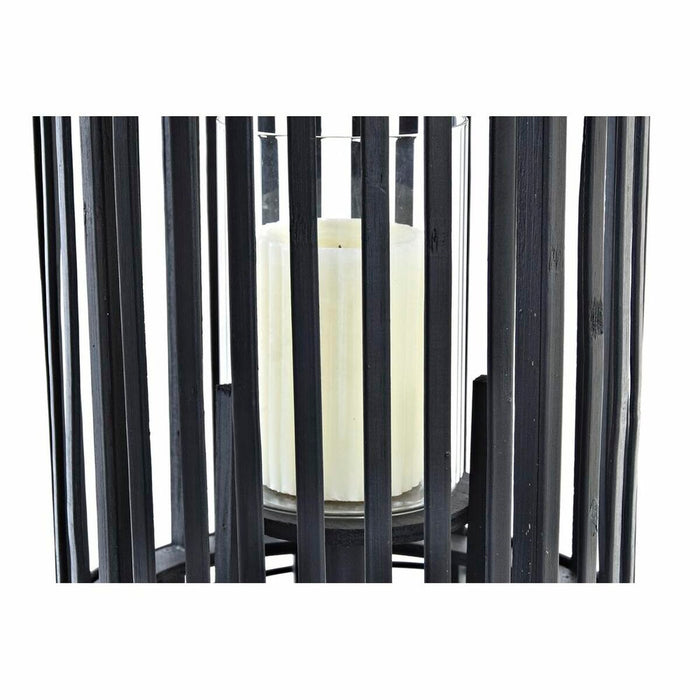 DKD Home Decor Farol de bambú de cristal negro (24 x 24 x 51 cm)