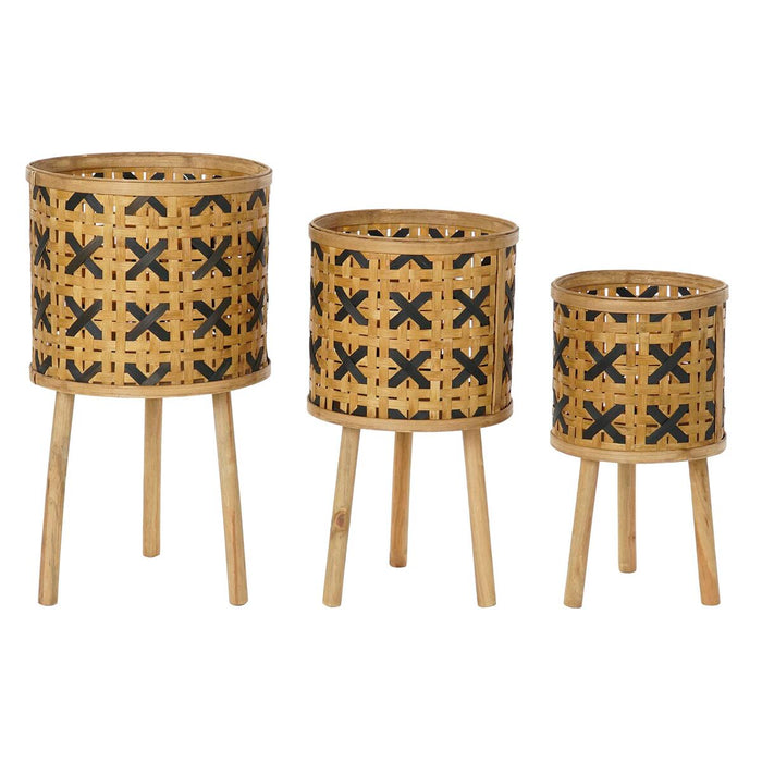 Set di Vasi DKD Home Decor Marrone Nero Naturale Bambù Floreale Tropicale 37 x 37 x 67 cm (3 Pezzi) (2 Unità)