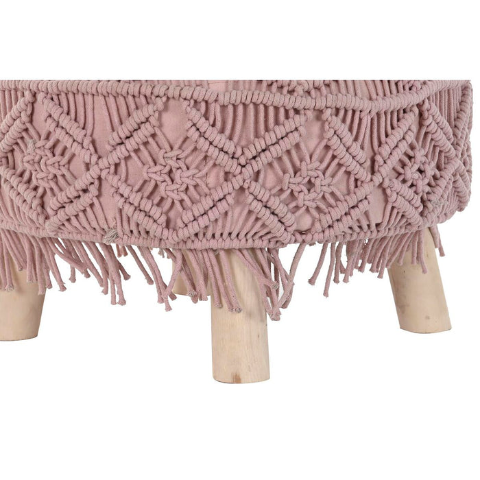 Reposapiés DKD Home Decor Natural Rosa Claro Madera Boho Macramé 53 x 53 x 31 cm