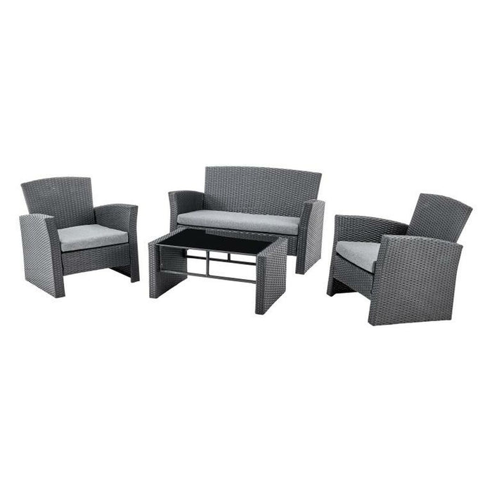 Juego de mesa con 3 sillas DKD Home Decor gris 124 x 72 x 75 cm 121 x 63 x 73 cm ratán sintético