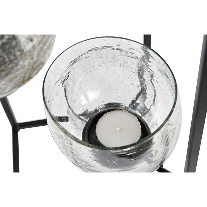 DKD Home Decor Cristal Negro Portavelas Transparente 18 x 18 x 76 cm Hierro