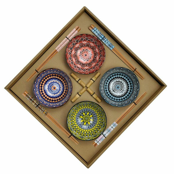Set Sushi DKD Home Decor 34 x 34 x 6,5 cm Mandala Multicolor Gres Oriental (12 Uds)