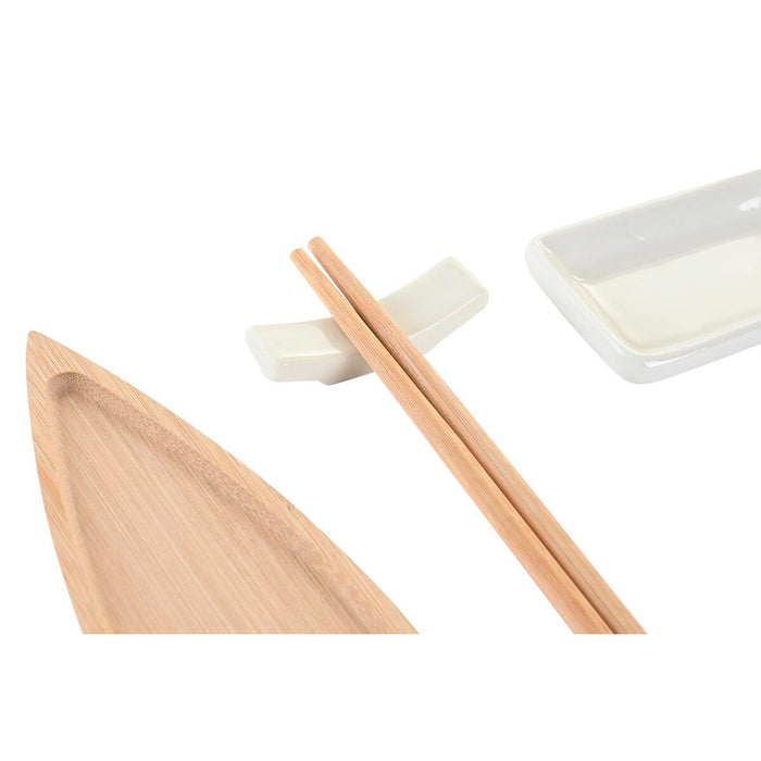Set Sushi DKD Home Decor 8 x 5 x 2 cm Cerámica Natural Blanca Oriental