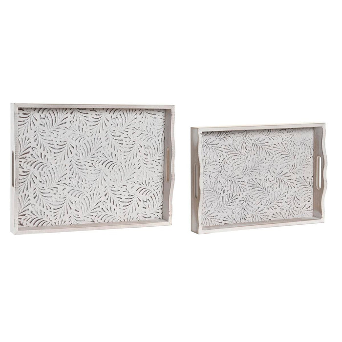 Set di Vassoi DKD Home Decor Bianco Marrone Legno MDF 39 x 30 x 5 cm (2 Unità)