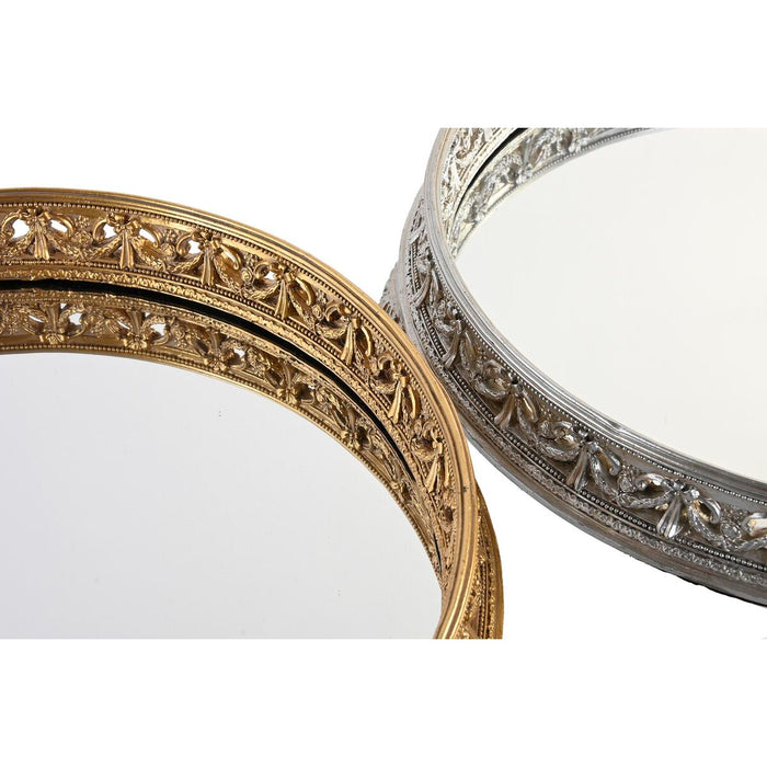 DKD Home Decor Bandeja de Aperitivos 38,5 x 38,5 x 8 cm Resina Neoclássica Espelho Prata Dourado (2 Unidades)